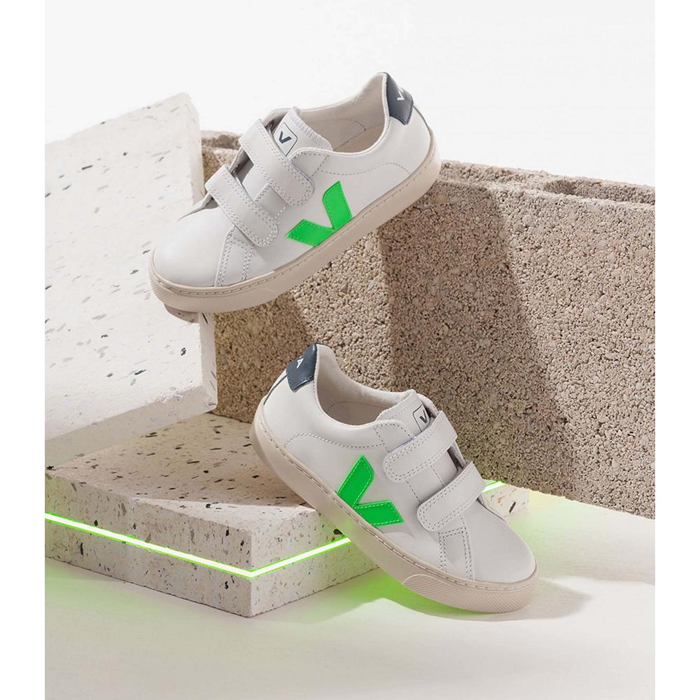 Veja ESPLAR LEATHER Kids' Sneakers White/Green | CA 816EBC